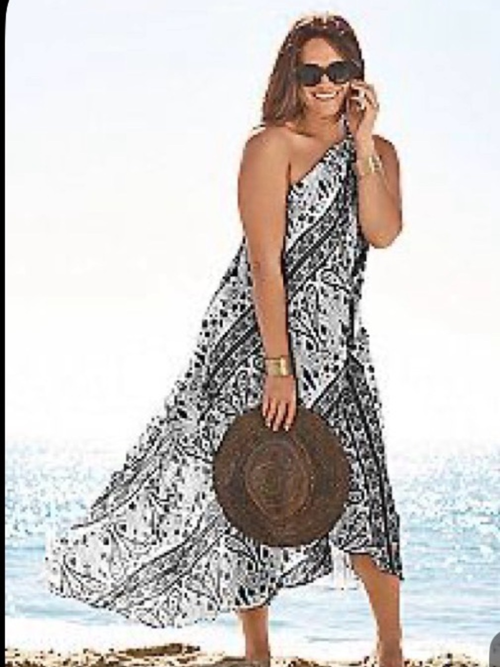Lane Bryant Black and White One-Shoulder Maxi Dress